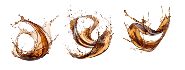 splash of coffee set isolated in transparent background