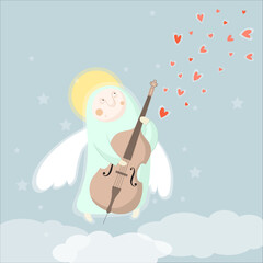 Cupid angel love character playing the cello vector illustration for Valentine day or wedding dating © Hatch