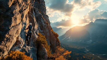 mountain climber hanging from cliff wall on rocky stone