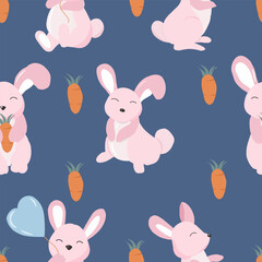 Obraz premium Cute Little Pink Bunny Seamless Pattern