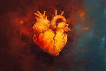 close-up shot of heart, rendered in impressionism style, copy space - generative ai