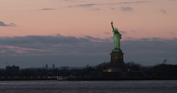 Statue of LIberty on Pedestal in New York Bay