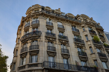 typical parisians building facade , haussmannian style  15th arrondissement