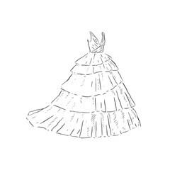 A line drawn illustration of a beautiful tuille layered dress, which could be used for bridal boutiques, wedding blogs and so much more. Vectorised for a wide range of uses.