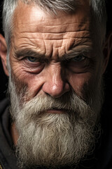 A grumpy person man, close up shot