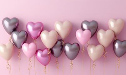 Background with helium balloons in the shape of a heart