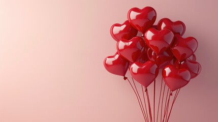 Background with helium balloons in the shape of a heart