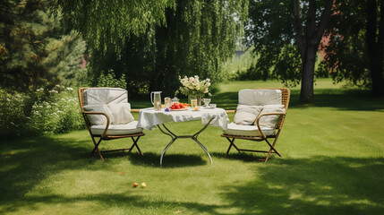 Wooden chairs in the outside garden