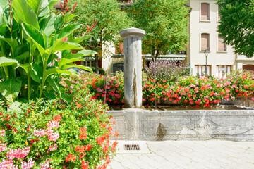 Fototapeta na wymiar Street water fountain in Montreux, Switzerland