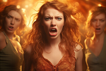 Naklejka premium Metaphorical representation of anger through a photograph of an angry female face_3