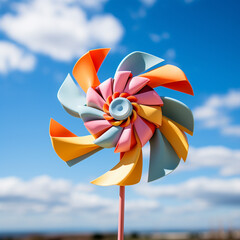Hand hold the colorful windmill - Ai Generated
