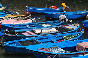 Fototapeta na wymiar Blue boats in Bari, Italy