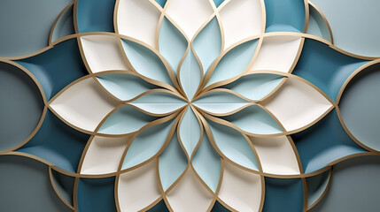 Islamic ornament , persian motiff . 3d ramadan islamic round pattern elements . Geometric circular ornamental arabic symbol . Blue background - obrazy, fototapety, plakaty