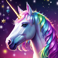 A unicorn with a rainbow mane