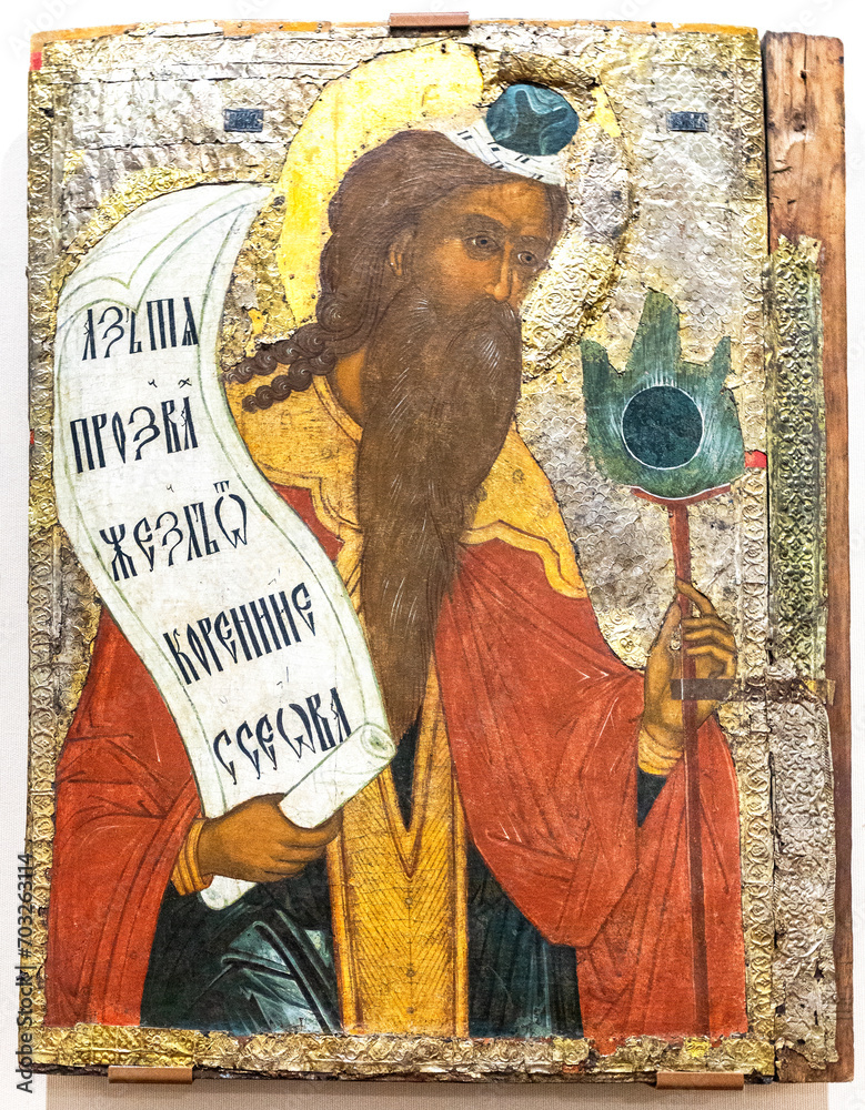 Wall mural Antique Russian orthodox icon. The Prophet and Church Feast Tiers, 1560s. The Prophet Aaron