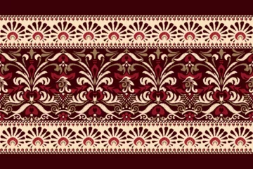 Papier Peint photo Style bohème Ikat floral paisley embroidery on brown background.Ikat ethnic oriental pattern traditional.Aztec style abstract vector illustration.design for texture,fabric,clothing,wrapping,decoration,scarf,carpet