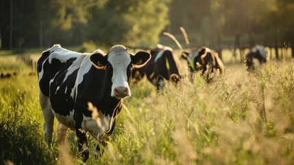 Holstein cows in the meadow - obrazy, fototapety, plakaty