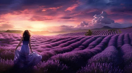 Poster A woman in a dress in a field of lavender © Lubos Chlubny