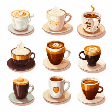 set of coffee cups vector on a white background	
