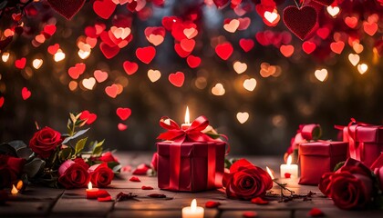 Valentine's Day-themed image, romantic atmosphere at night, elegant light, generative Ai