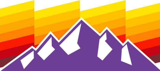 purple mountain with diagonal sunset stripes background - obrazy, fototapety, plakaty