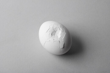 Broken chicken egg on gray background