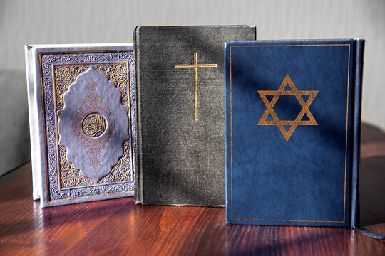 Quran, Bible, Talmud or Torah, religion concept