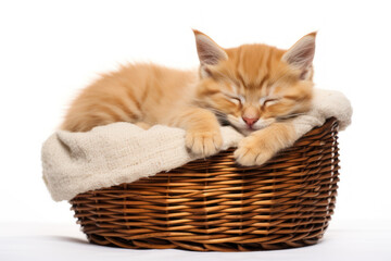 little kitten sleeping in basket