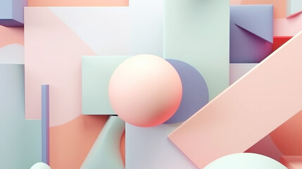 Geometric 3d smooth pastel shapes. Abstract background with light colour palette. Generative AI