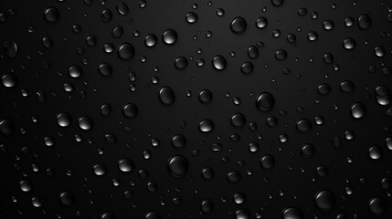 Water drops on a black background. Banner with raindrops. Top view.