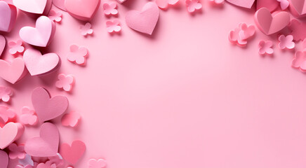 Fototapeta na wymiar Pink rectangular banner with hearts. Valentine's day concept background. For greeting card, product