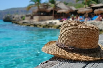 Straw hat on the sand beach professional photography