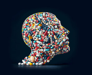human head made out of pills
