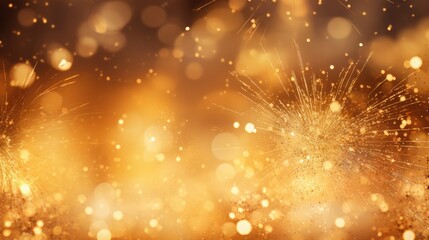abstract gold glitter background with fireworks. christmas eve, new year background golden particle