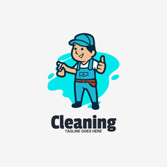 Illustration Vector Cleaning Mascot Cartoon Logo Style.