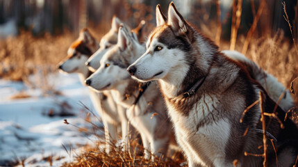 Obraz premium a pack of Siberian Husky dogs
