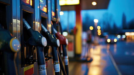Close-up of the fuel dispenser in a gas station