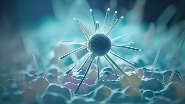 A magnified of a bacteriophage, a virus that specifically infects and kills bacteria, highlighting the potential of phage therapy as an alternative to antibiotics in fighting resistant