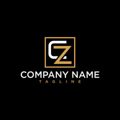 Fototapeta na wymiar letter cz or zc luxury initial square logo design inspiration