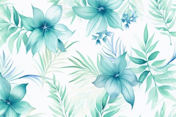 Watercolor Tropical Leaves in Lush Shades of Blue and Green. Generative AI"