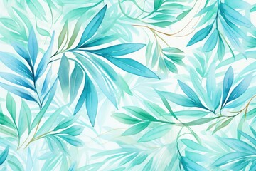 Fototapeta na wymiar Watercolor Tropical Leaves in Lush Shades of Blue and Green. Generative AI