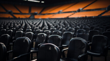 lots of small black stadium seats - obrazy, fototapety, plakaty