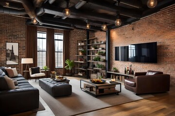 Rustic Elegance: Bricked Living Room Interior - Textured Walls, Cozy Seating, and Timeless Design | Aesthetic and Inviting Space for a Warm and Homely Atmosphere