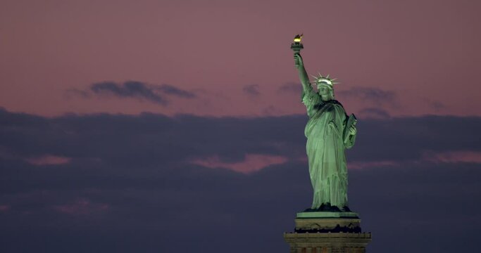 Statue of Liberty Illuminated Just Before Dark