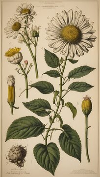 old biological poster of plants chamomilla
