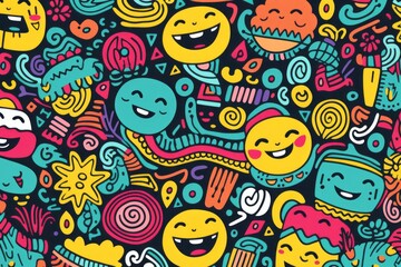 Naklejka premium Radiate positivity with a lively and entertaining colorful line doodle seamless pattern background, featuring, Generative AI 