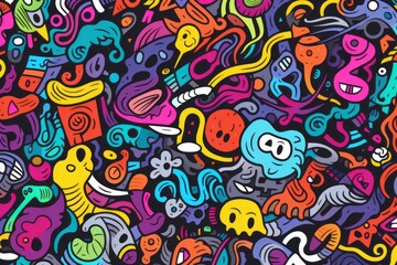 Fototapeta na wymiar Spark imagination and creativity in your design with a vibrant and eclectic colorful line doodle seamless pattern background, Generative AI 