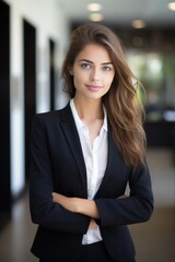 A young attractive office going lady in black suit