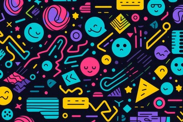  Transform your space into a canvas of imagination with a lively and colorful line doodle seamless pattern background, Generative AI