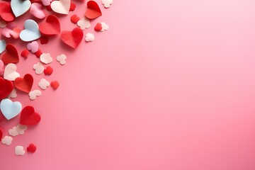 Pop, vibrant, Valentine's day background, love, with hearts and rose petals, empty copy space...